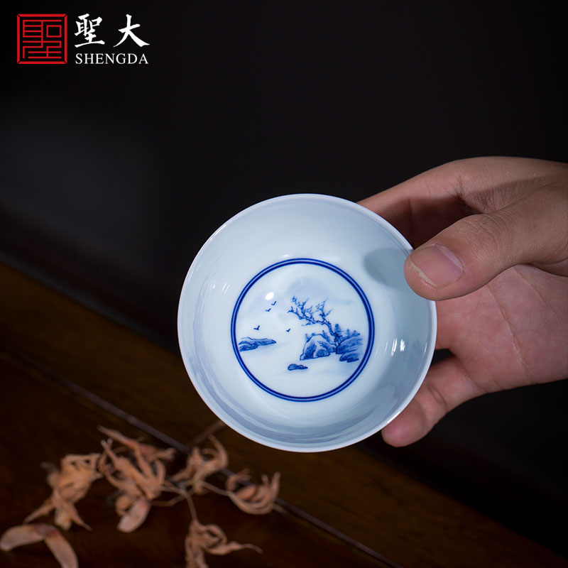 Holy big ceramic kung fu tea cups all hand landscape s master cup sample tea cup jingdezhen blue and white forest mountain tea set