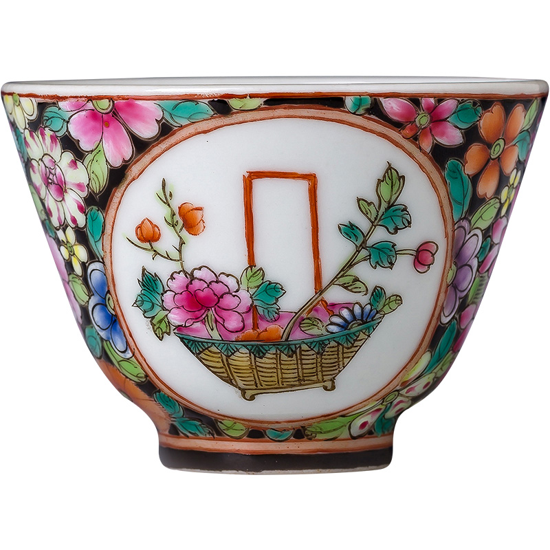 Holy big pure hand - made ceramic kung fu tea powder enamel flower medallion basket lines master cup of jingdezhen tea service by hand