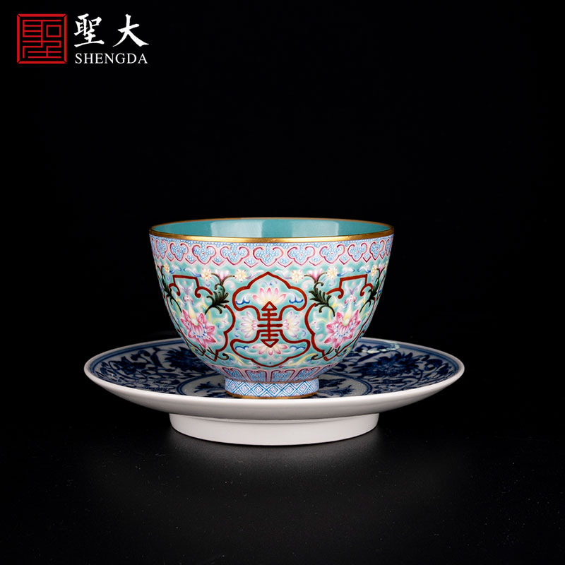 Holy big blue - and - white ceramics maintain point bound branch treasure phase a cup of tea pot bearing tray of jingdezhen manual hand - made tea set