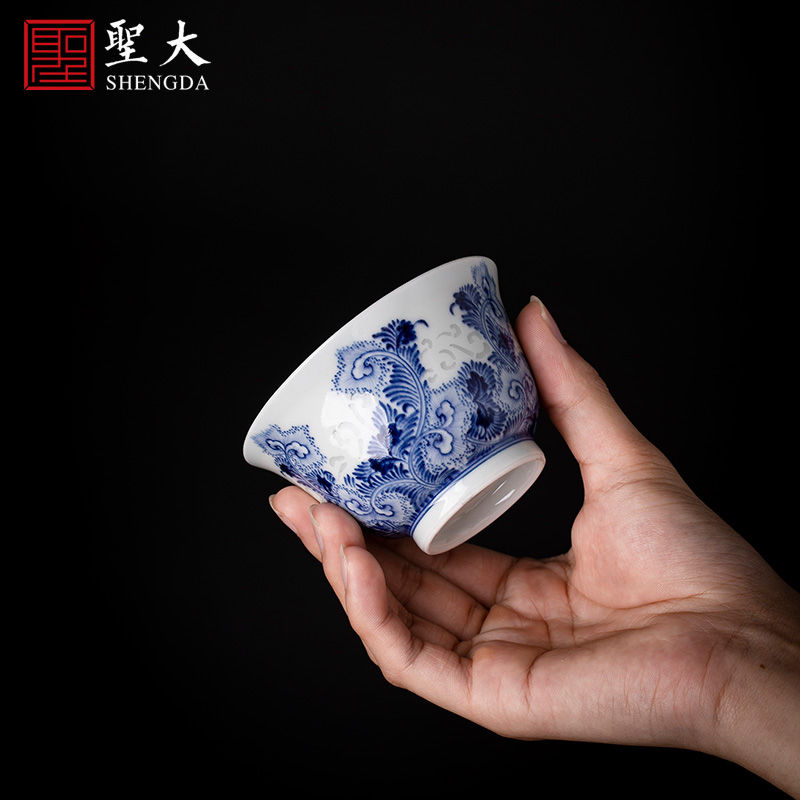 The big sample tea cup hand - made porcelain cups and exquisite ceramic kung fu tang grass grain masters cup of jingdezhen tea service by hand