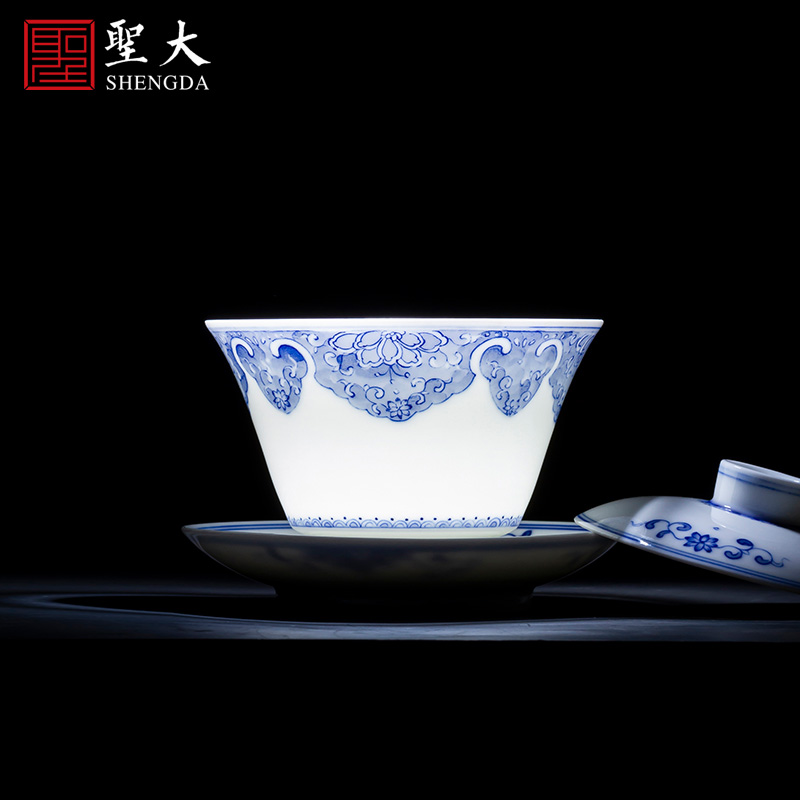 St large ceramic three blue and white best floral print tureen edging tureen tea bowl full manual of jingdezhen tea service