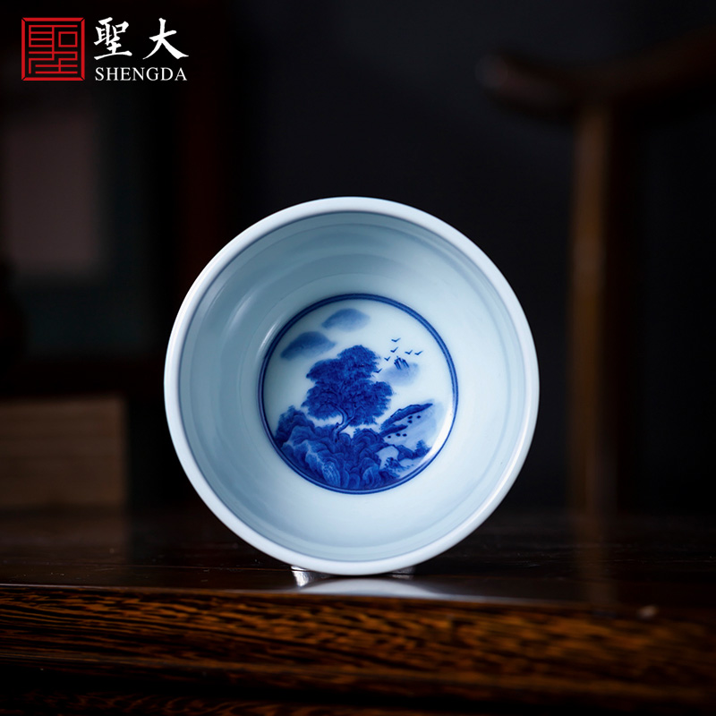 The big blue and white landscape cylinder cup teacups hand - made ceramic kung fu master cup all hand jingdezhen tea sample tea cup