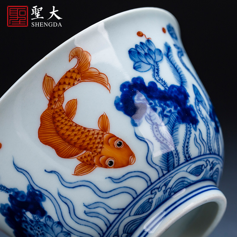 St large ceramic three tureen blue vitriol color red lotus left le figure no riding tureen all hand of jingdezhen tea service