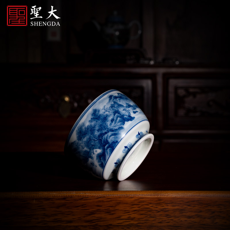 The big blue and white "want friends on" best CPU, jingdezhen ceramic pure hand - made tea sample tea cup kung fu tea cups