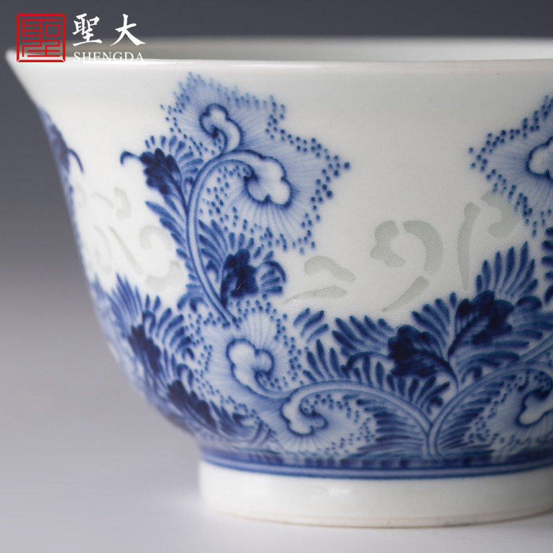 The big sample tea cup hand - made porcelain cups and exquisite ceramic kung fu tang grass grain masters cup of jingdezhen tea service by hand