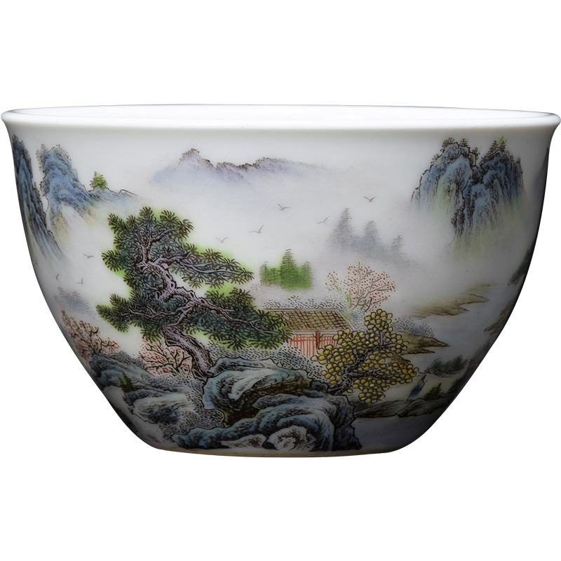 Santa teacups hand - made ceramic kungfu pastel landscape forest yu Yin figure masters cup sample tea cup of jingdezhen tea service