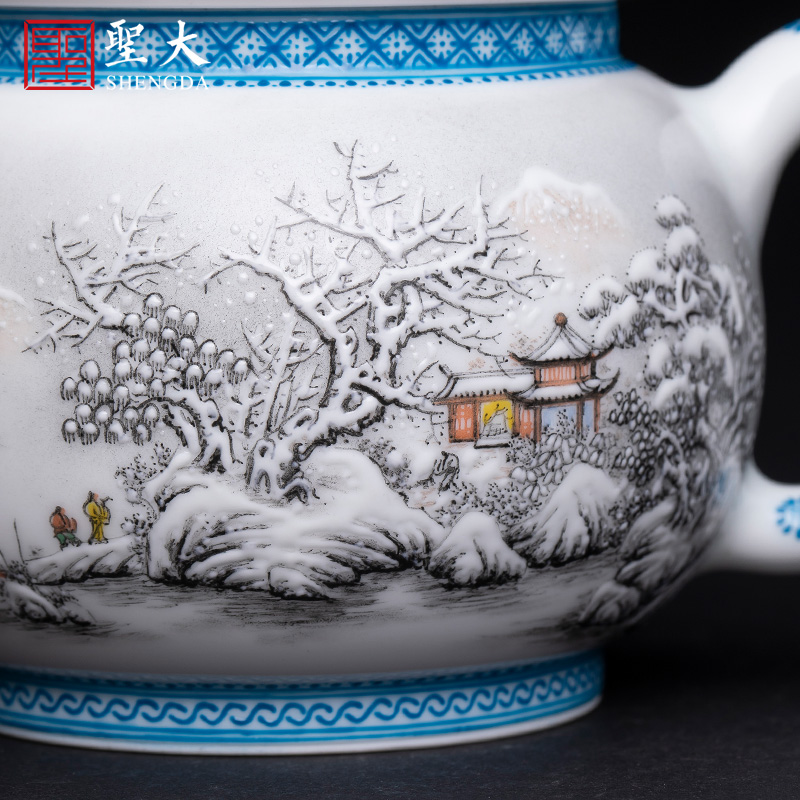 Holy big ceramic kung fu tea kettle hand - made pastel xue ji friends landscape was the set of jingdezhen sample tea cup