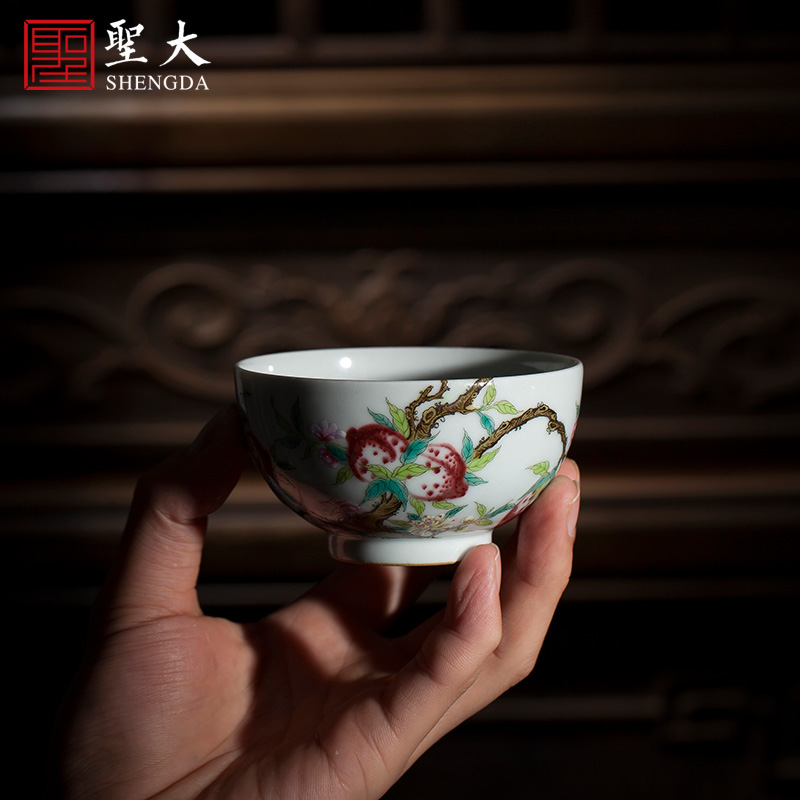 Santa teacups hand - made ceramic kungfu pastel youligong branches of peach master cup all hand of jingdezhen tea service