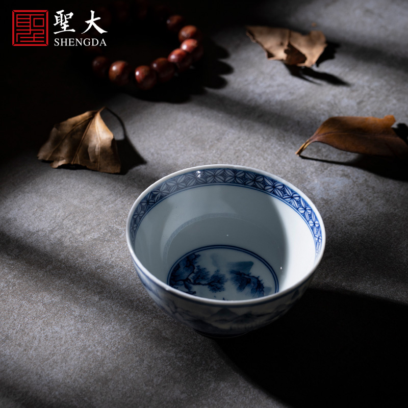 Holy big blue and white landscape teacups hand - made ceramic kung fu jiang s friends send figure masters cup sample tea cup of jingdezhen tea service