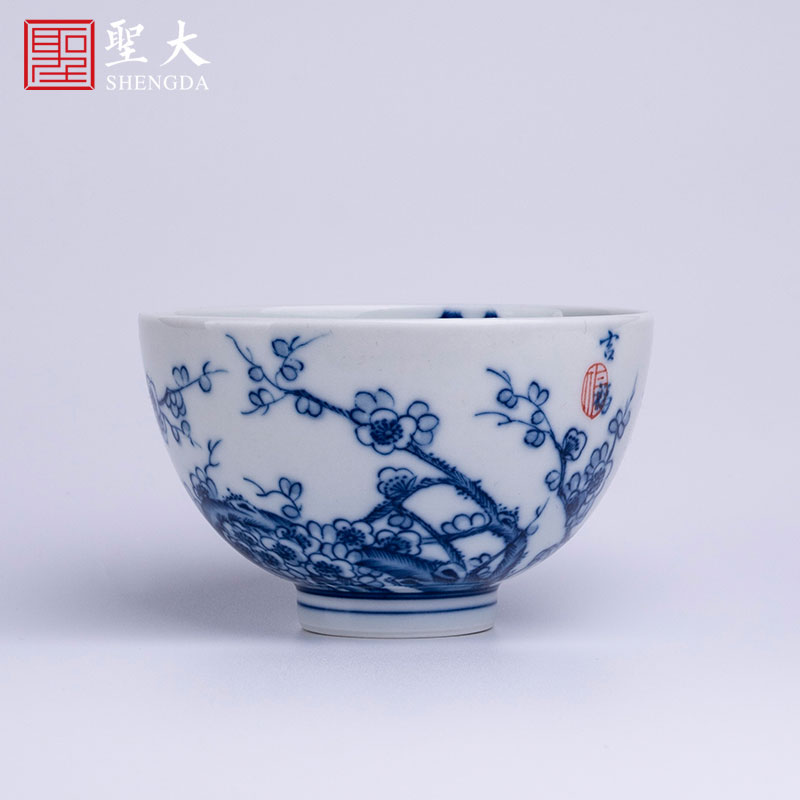 Santa teacups hand - made ceramic kungfu made inside and outside the poetic masters cup of jingdezhen blue and white cold name plum tea sample tea cup