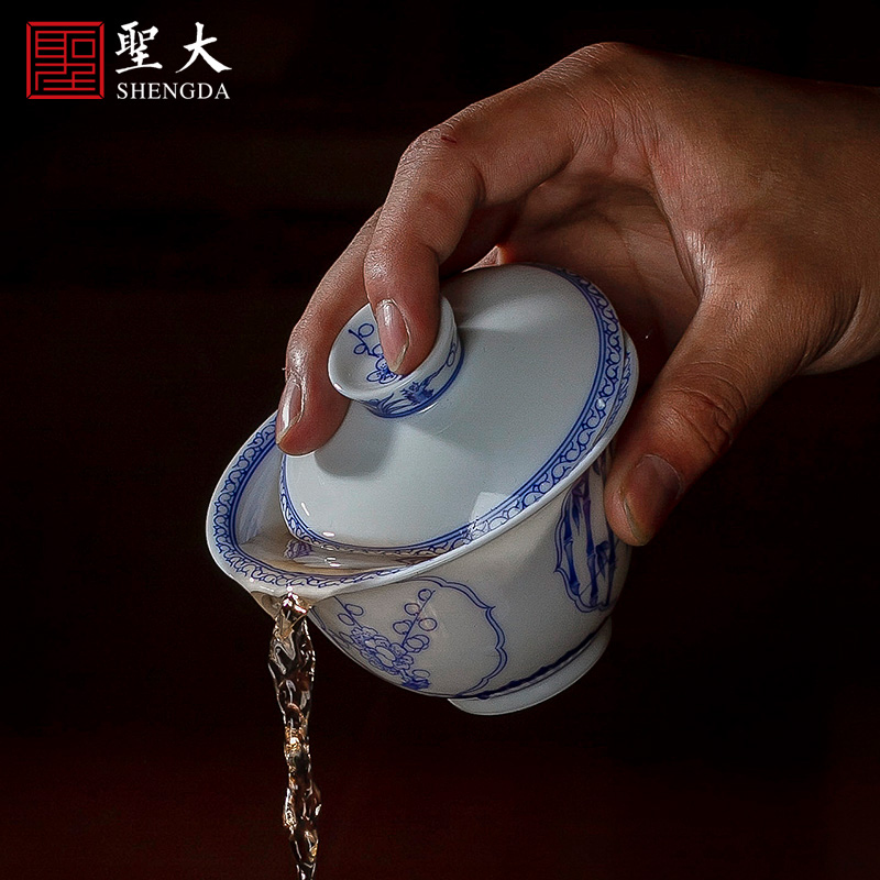 Holy big ceramic tureen teacups hand - made porcelain medallion by patterns three tea bowl of jingdezhen kung fu tea set