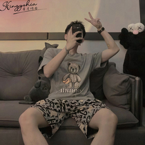 Summer Pajamas Mens Summer Thin 2022 New Short Sleeve Shorts Cotton Bear Cute Spring Homewear