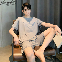 Modal pajamas mens summer cotton 2022 new teen summer thin short-sleeved mens loungewear