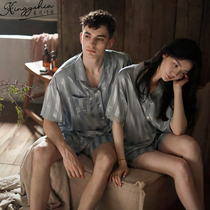 Striped couple pajamas women short sleeves 2022 new summer thin ice silk premium silk home wear men