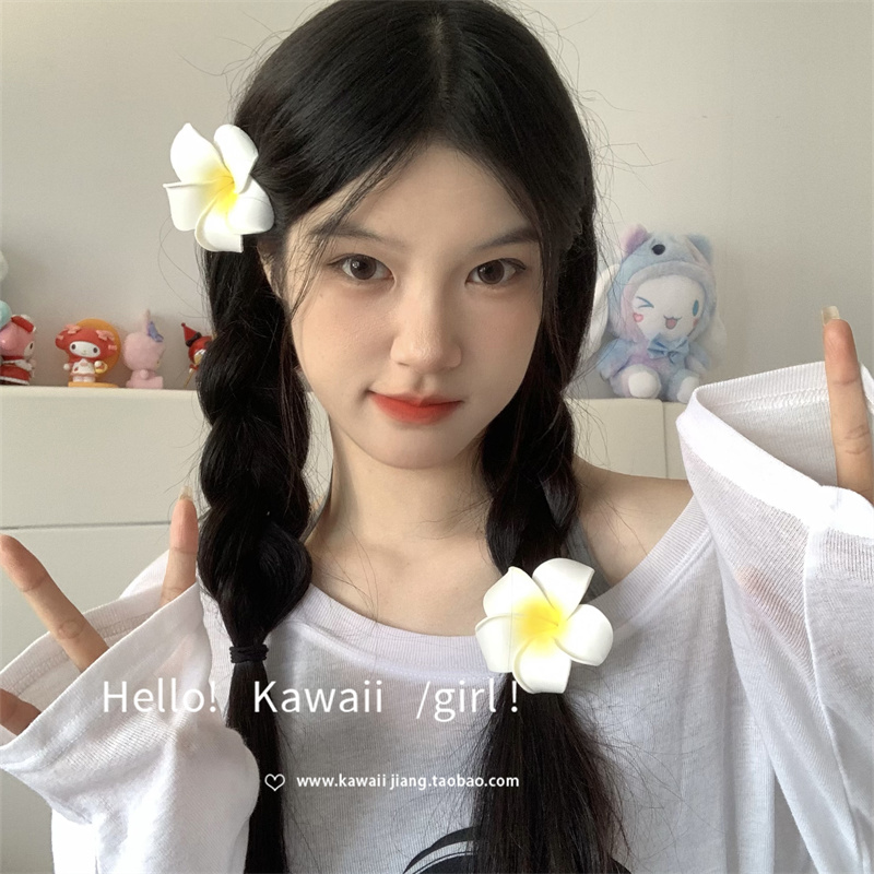 鞠婧祎同款海边度假鸡蛋花头饰女森系发夹可爱花朵边夹刘海夹发卡
