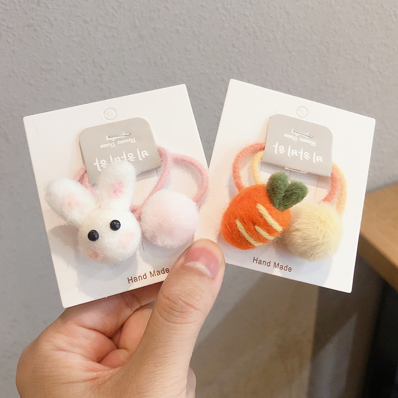 Korean Children Hair Adornment Cute Rabbit Baby Leather Fascia Wool Felt Cartoon Hair Ring Girl Hair Princess Head Ornament