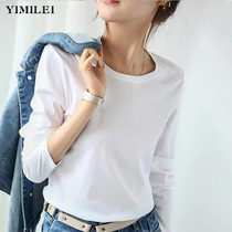T-shirt women 2021 New mercerized cotton white long sleeve 80 base shirt thin spring and autumn cotton round neck custom