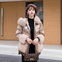 2020 European station autumn and winter new fur one-piece fox hair short fur coat down jacket Haining hooded