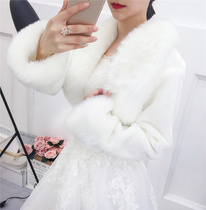 Wedding hair shawl bride wedding long sleeve imitation leather grass toast dress Cheongsam warm bridesmaid winter white coat