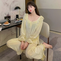Sexy pajamas womens spring and autumn gold velvet 2022 new pure cotton pure desire wind home service suit winter net red
