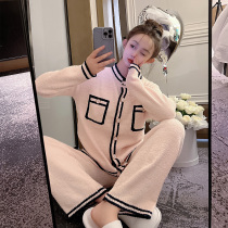Xiaoxiangfeng sexy pajamas womens winter 2022 new coral fleece soft thickened home service suit spring and autumn