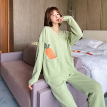 Coral velvet pajamas women winter 2020 new net red cute thick warm can wear home clothes set spring and autumn
