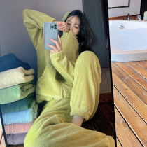 Couple pajamas winter womens coral fleece mens home clothes set flannel plus velvet thickened loose large size spring and autumn