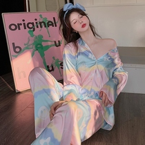 Rainbow pajamas womens spring and autumn style 2022 new sexy silk long-sleeved ice silk pure desire net red home service suit summer