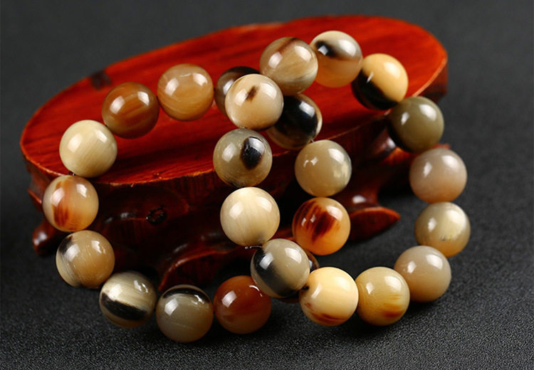 珍品原生耗牛角手串男士佛珠西藏耗牛角手链带血丝文玩盘玩念珠