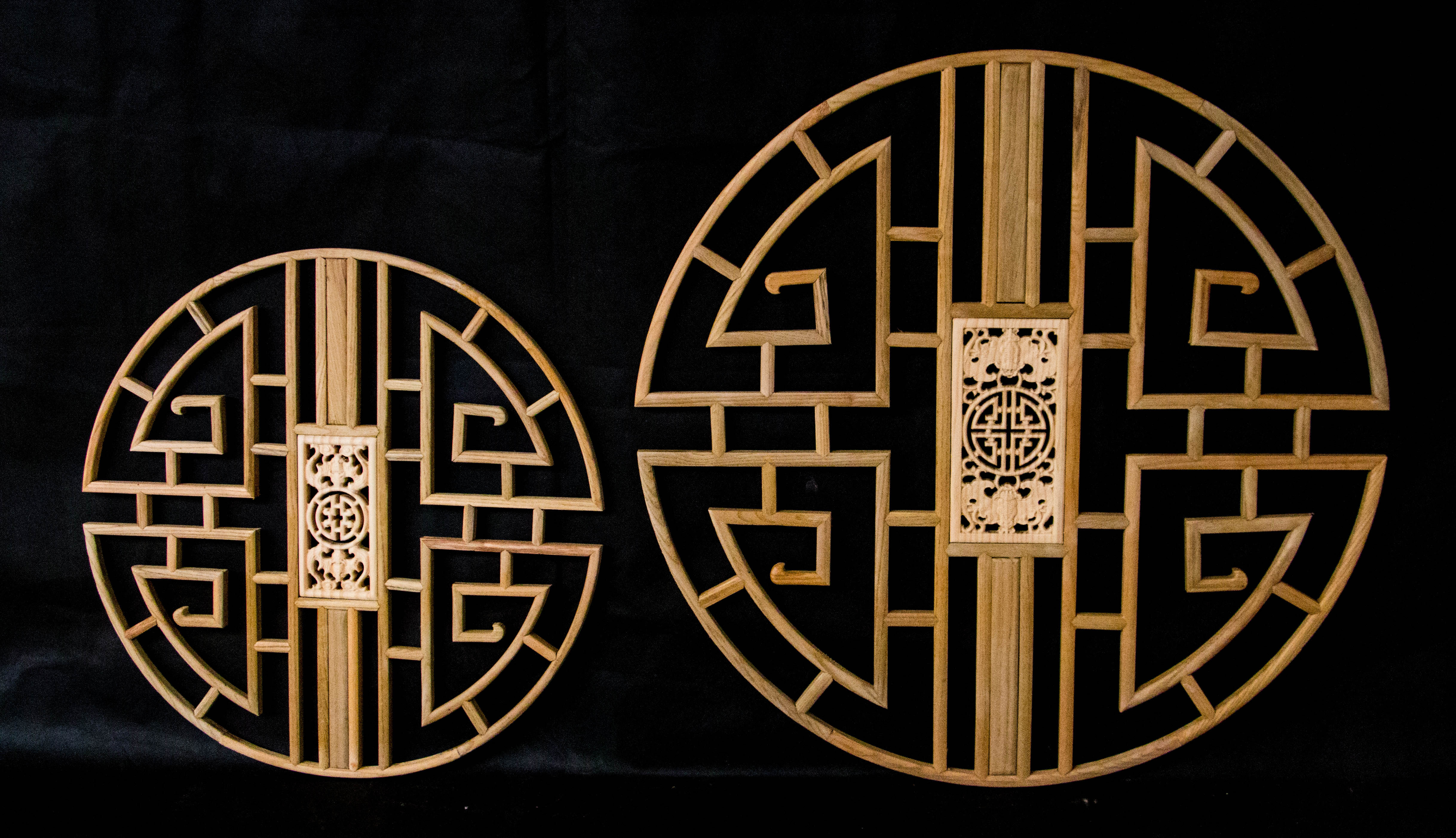 东阳木雕中式仿古榆木实木香樟木圆寿花格窗玄关背景古典挂件定制