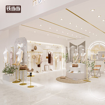 Clothing store shelf display rack hanging gold display rack decoration design renderings womens clothing store hangers