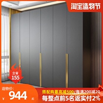 Minimalist modern large wardrobe Overall combination Nordic home bedroom light luxury simple with a top cabinet Cloth gray large wardrobe
