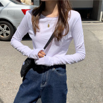 Womens base shirt 2021 foreign style Spring and Autumn wear low collar slim body slim elegant wind long sleeve T-shirt womens top