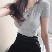 Spring and summer modal short sleeve T-shirt slim body oversized elastic tight base shirt chest size heart top body shirt