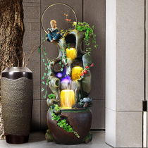 Landscape home Chinese water fountain lantern floor ornaments living room indoor fish tank root carving fortune decoration water scene
