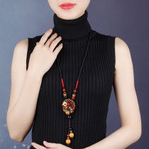 Ethnic style sweater chain long pendant accessories Necklace Red Agate pendant lanyard Retro wild neck jewelry for women
