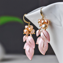 Vintage pink earrings women freshwater pearl drop earrings short small delicate temperament super fairy Chinese style fairy earrings