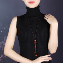 Vintage hanging chain necklace jewelry Red Agate pendant Sweater chain long female wild spring simple ethnic wind accessories