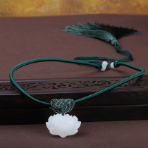 Ethnic style clavicle chain female lotus necklace White jade Lotus pendant Tassel collar short elegant neck strap vintage spring