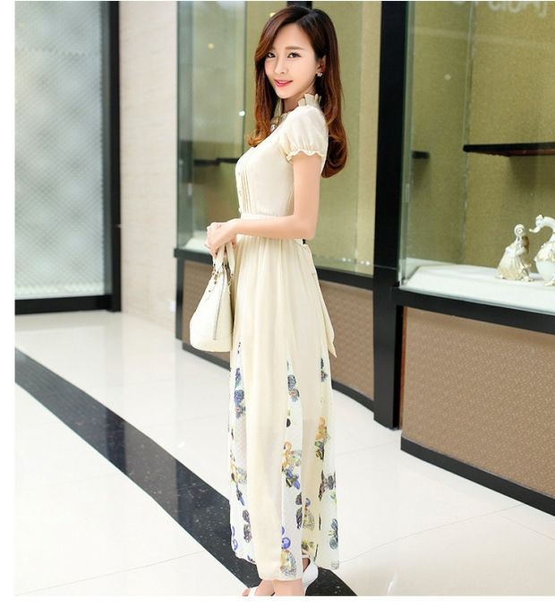 雪纺显瘦收腰大方得体 气质短袖连衣裙 淑女春