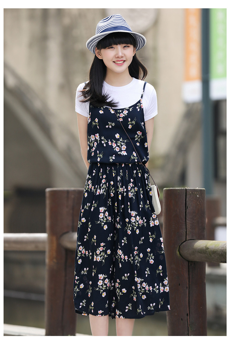 初中高中学生女装夏装碎花长裙12-15-16岁18少女孩大童吊带连衣裙
