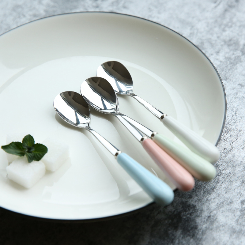 Sichuan island house Japanese candy color ceramic handle stainless steel tableware of western food steak knife and fork spoon, coffee spoon, S - 27