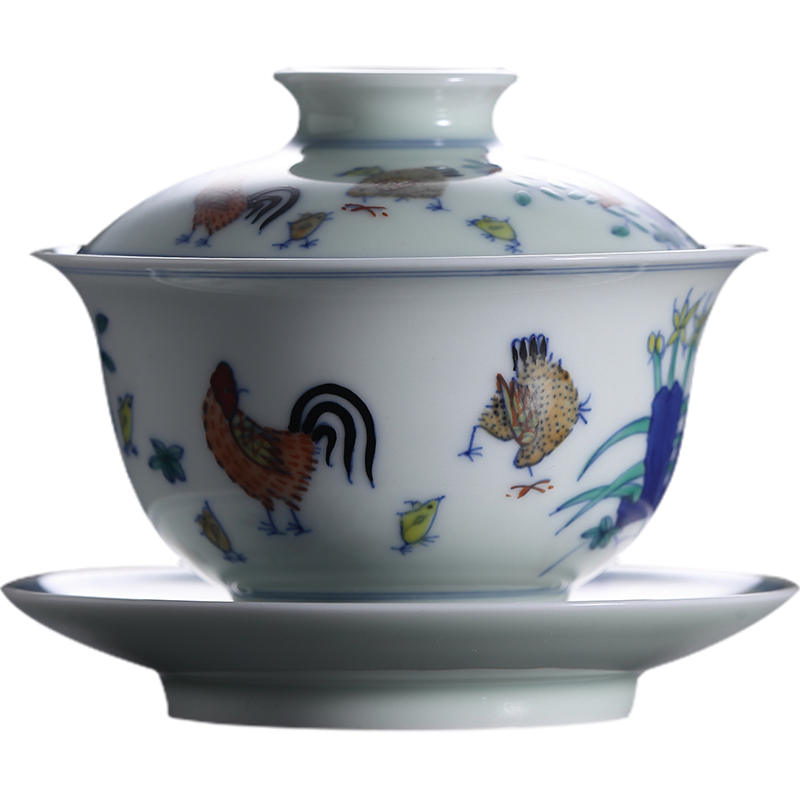 The three frequently tureen tea cups of jingdezhen ceramic tea set manual color bucket cylinder only three cup chicken worship to use S12038