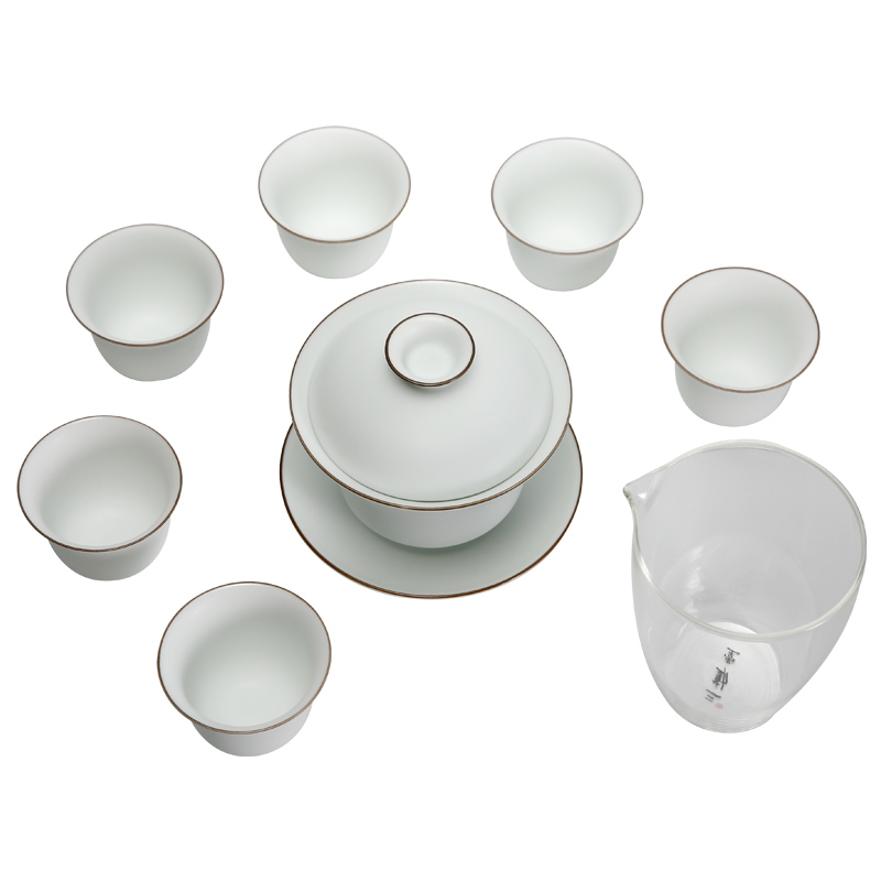 Three frequently hall was suit jingdezhen ceramic kung fu tea set white porcelain of a complete set of fat white TZS033 tureen small cup