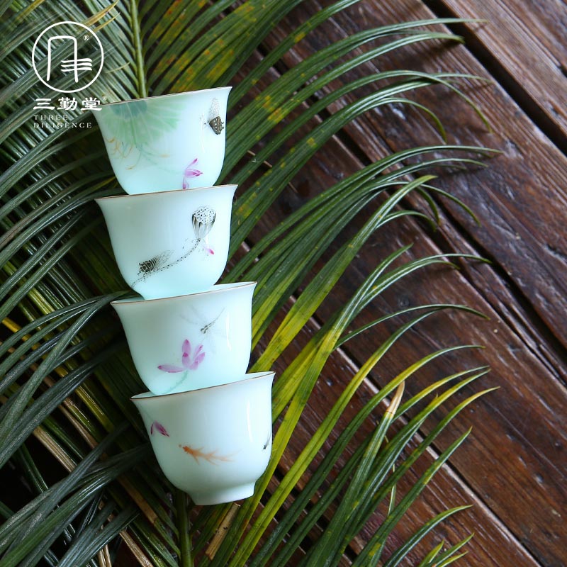 The three frequently small ceramic cups sample tea cup single master cup S42079 cup of jingdezhen kung fu tea tea cup