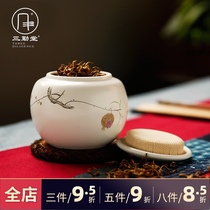 Sanqintang tea pot Ceramic medium storage tea pot Jingdezhen tea set hand-painted household storage sealed pot