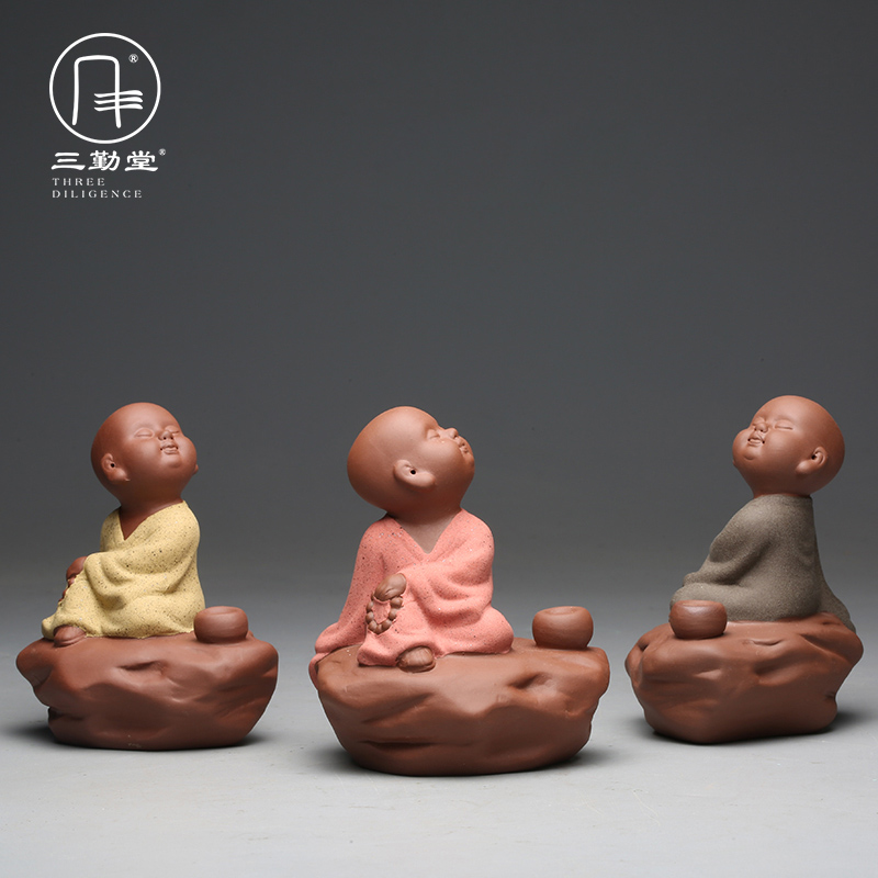 Three regular pet violet arenaceous hall hand carved tea to keep the young monk joss stick incense buner teahouse amphibious S06010 tea furnishing articles