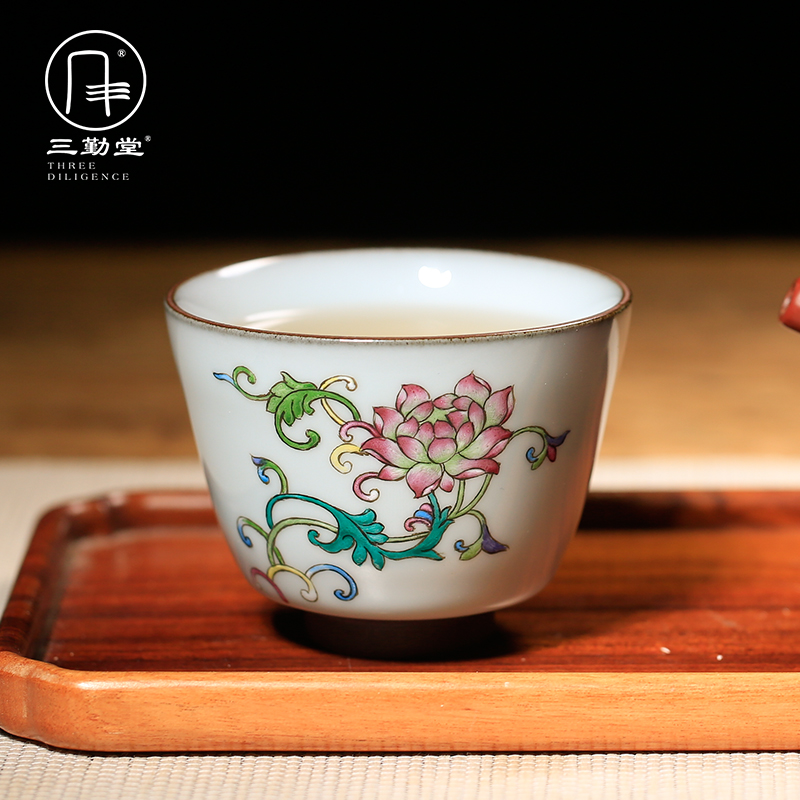 Three frequently hall hand - made pastel up of jingdezhen ceramic cups kung fu tea master cup S42148 single CPU