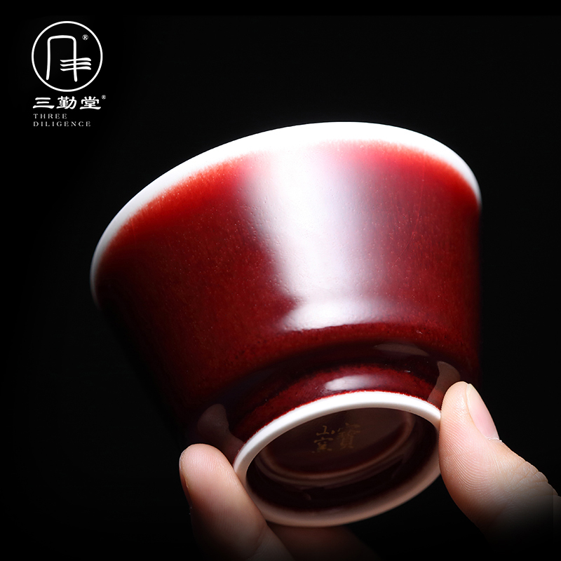 The three regular ruby red kung fu tea master of jingdezhen ceramic sample tea cup all hand small single CPU S41092