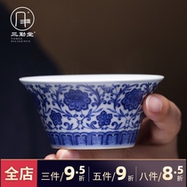 Sanqintang blue and white porcelain tea cup Gongfu tea master cup single cup Jingdezhen ceramic hand-painted tea cup TZS328